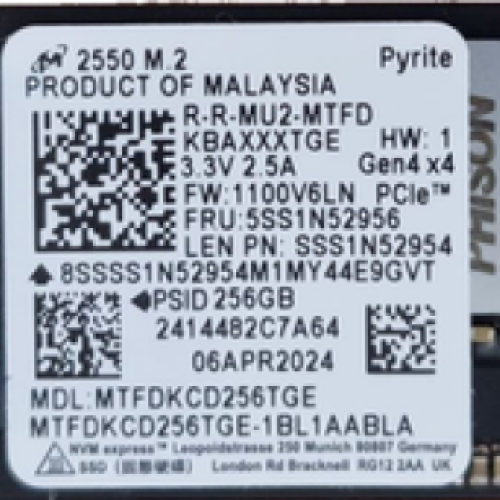 SSD Micron 256GB NVMe MTFDKCD256TGE Bulk 2242