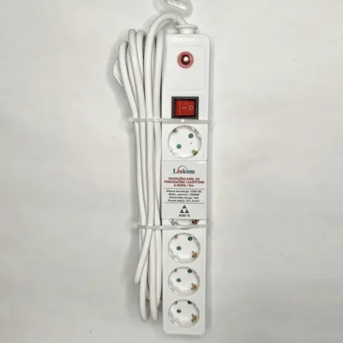 KABL Linkom Produžni 6r/5m sa prekidačem i zaštitom 3×1.5mm beli