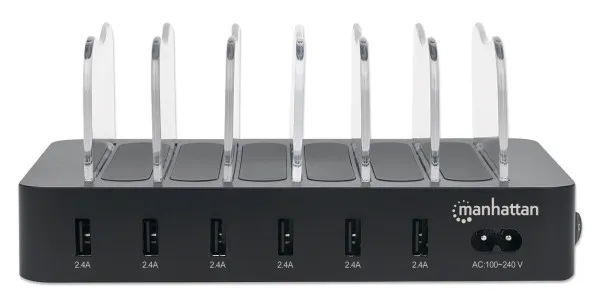 USB punjač 6-port Manhattan 102254 5V/2.4V/50W/držač za telefon Crni - Slika 3