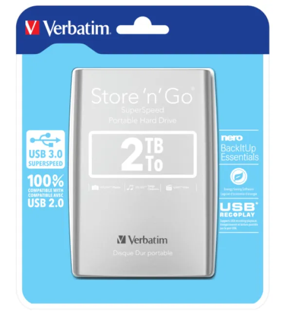 HDD E2.5" Verbatim 2TB USB 3.0 Store'n'Go 53189, Silver - Slika 3